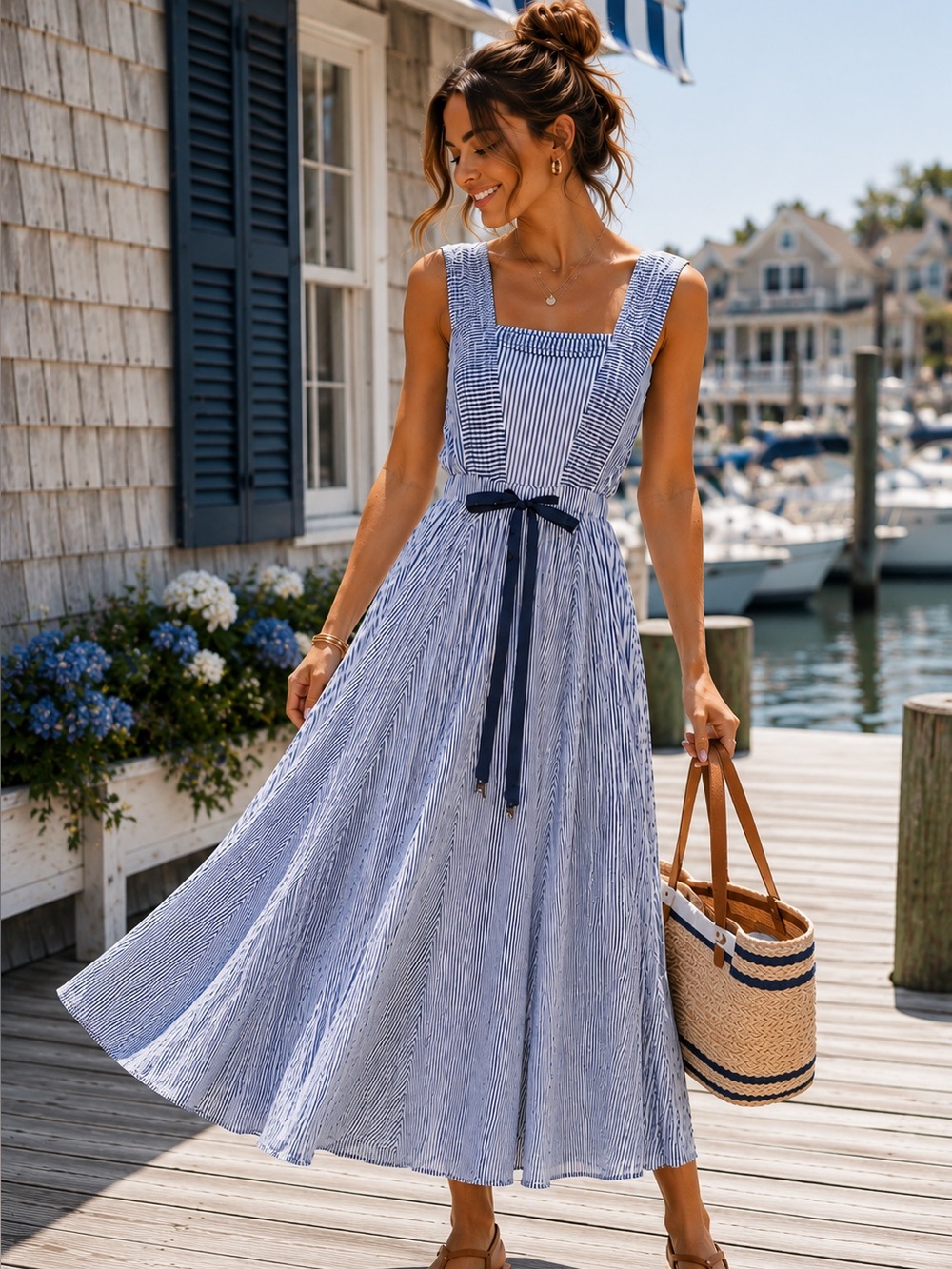 Maeve Anthropologie Darcy Striped Midi Dress $178 MSRP